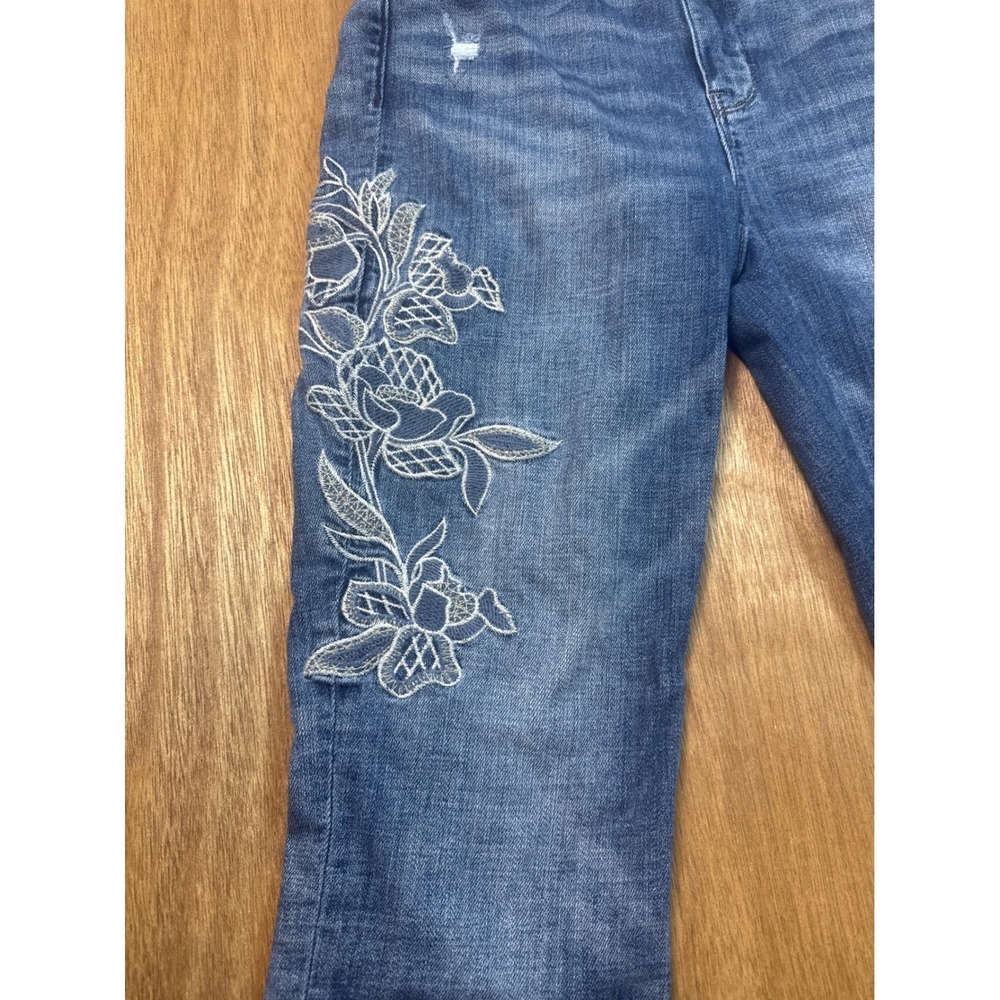 White House Black Market Jeans Womens 4 Blue Floral Embroidered Skinny - Picture 2 of 12